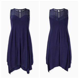NEW Torrid Midi Jersey Trapeze Sleeveless Asymmetrical Hem Blue Dress Size 1X